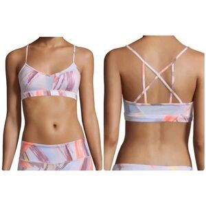 ALO Yoga Pastel Brushstroke Strappy Sports Bra - Pink, Lavender, Peach